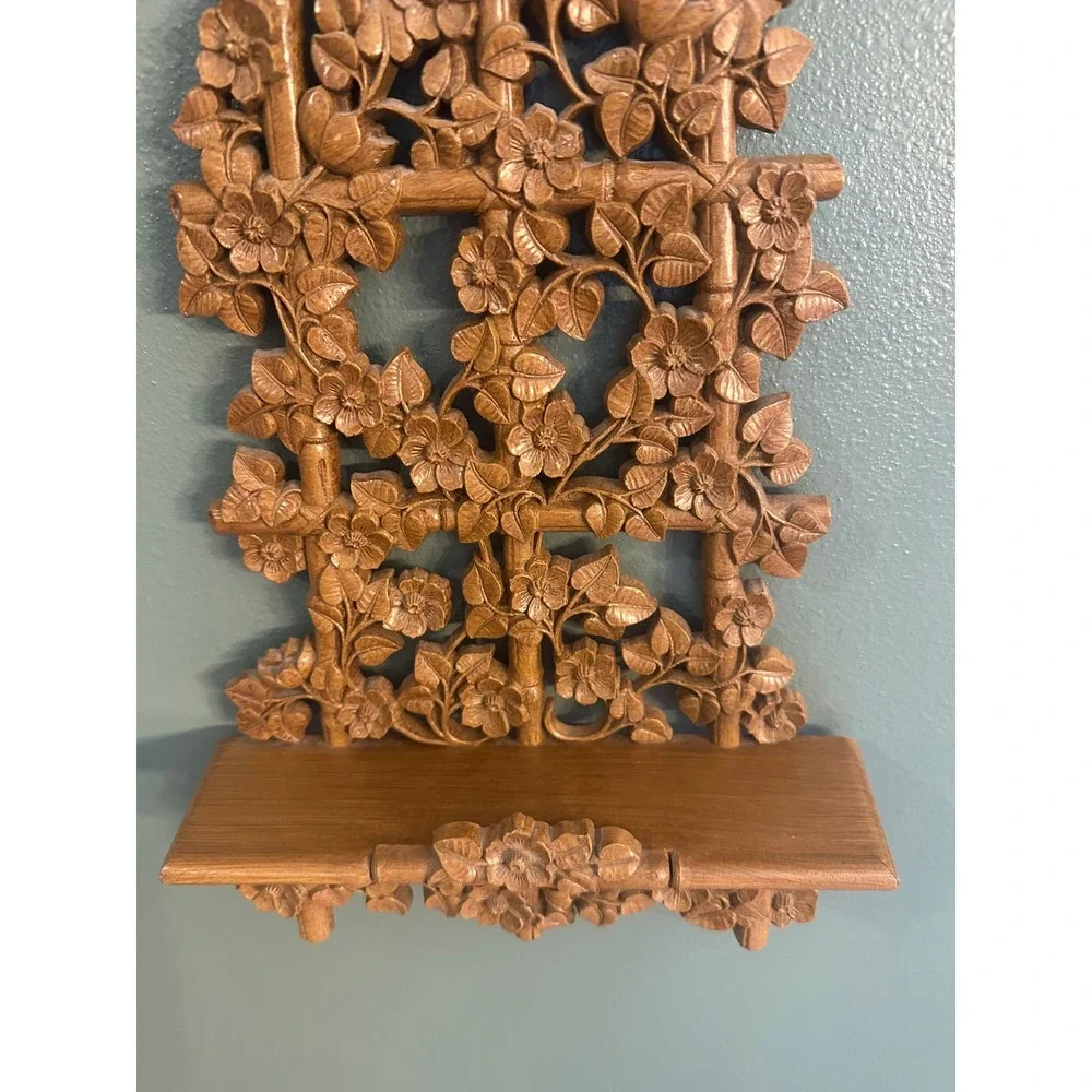 Homco Trellis Wall Shelf Easel Brown Vintage 1984 Floral Faux Wood